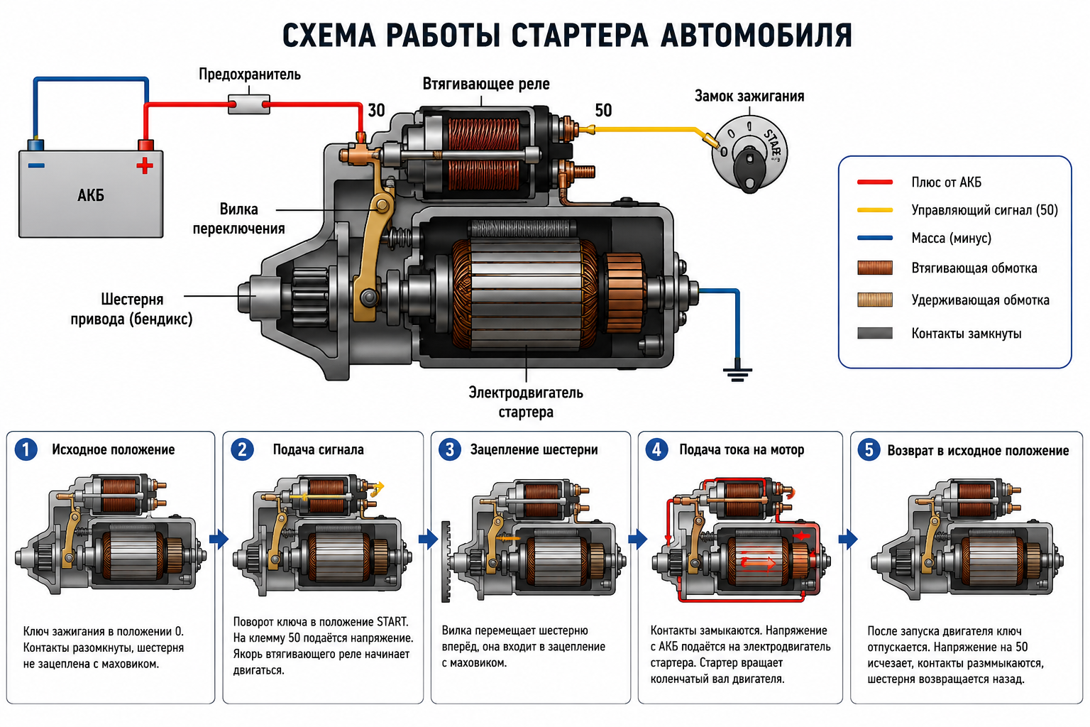 схема работы стартера автомобиля