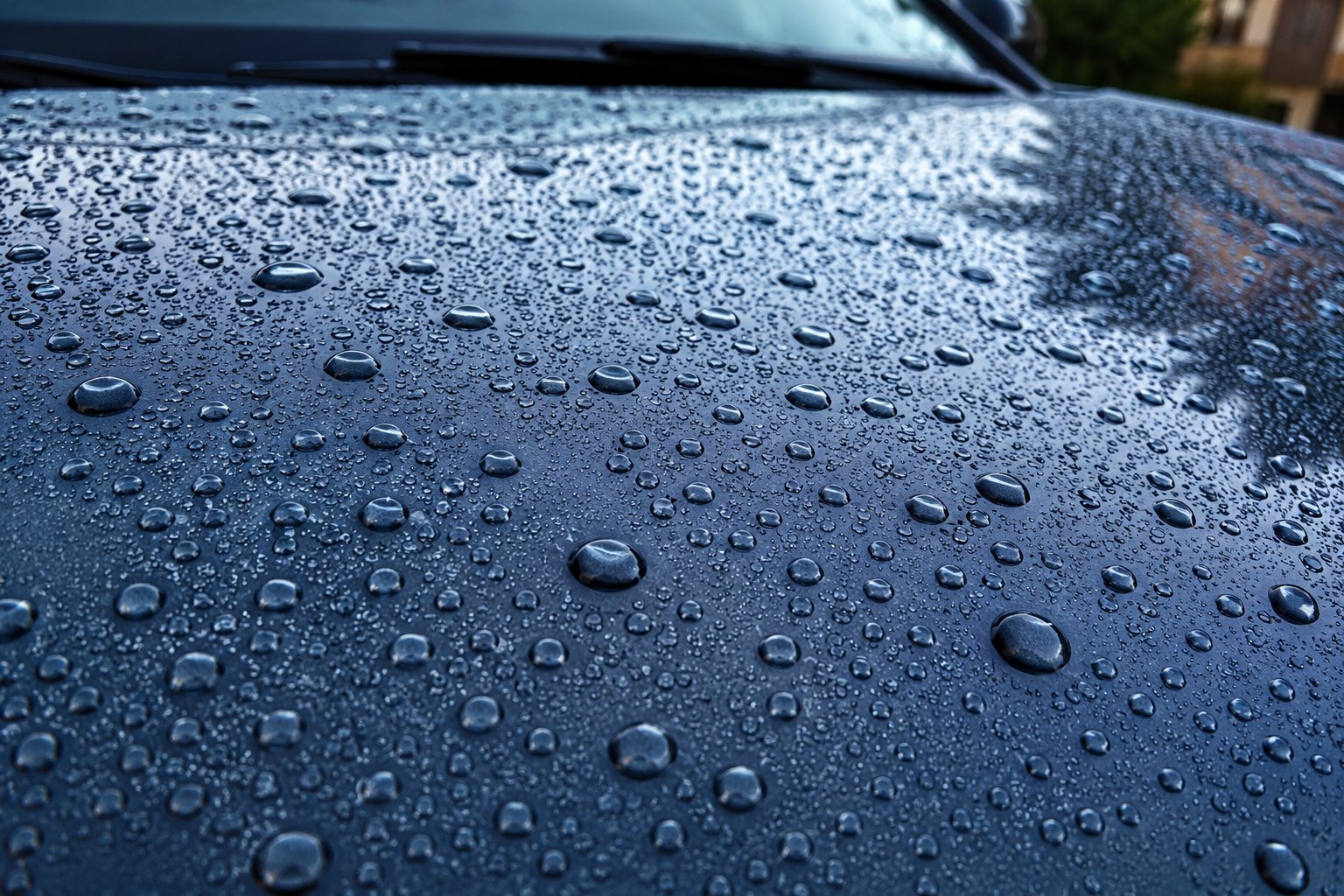капли воды на капоте автомобиля