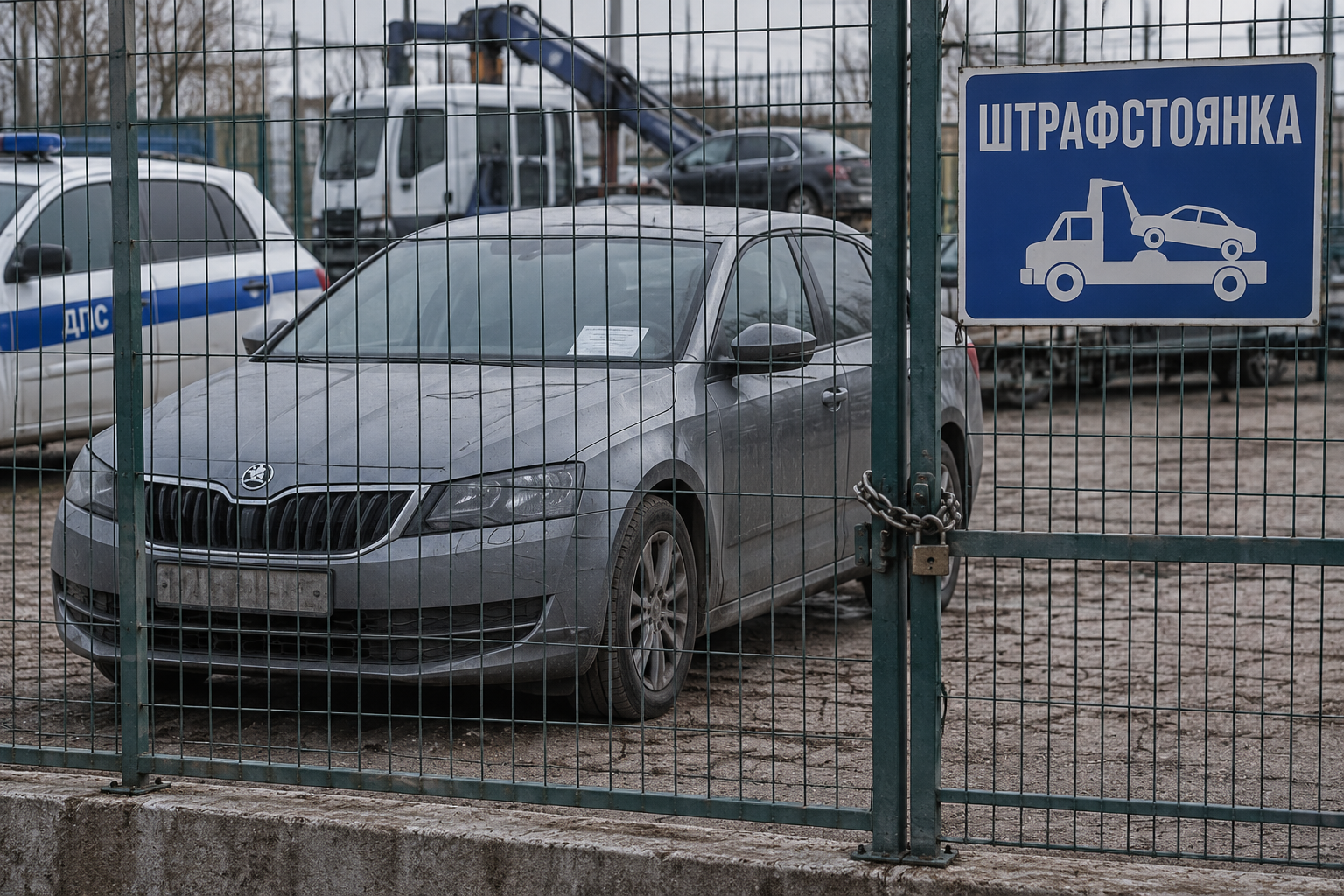 автомобиль на штрафстоянке за ограждением