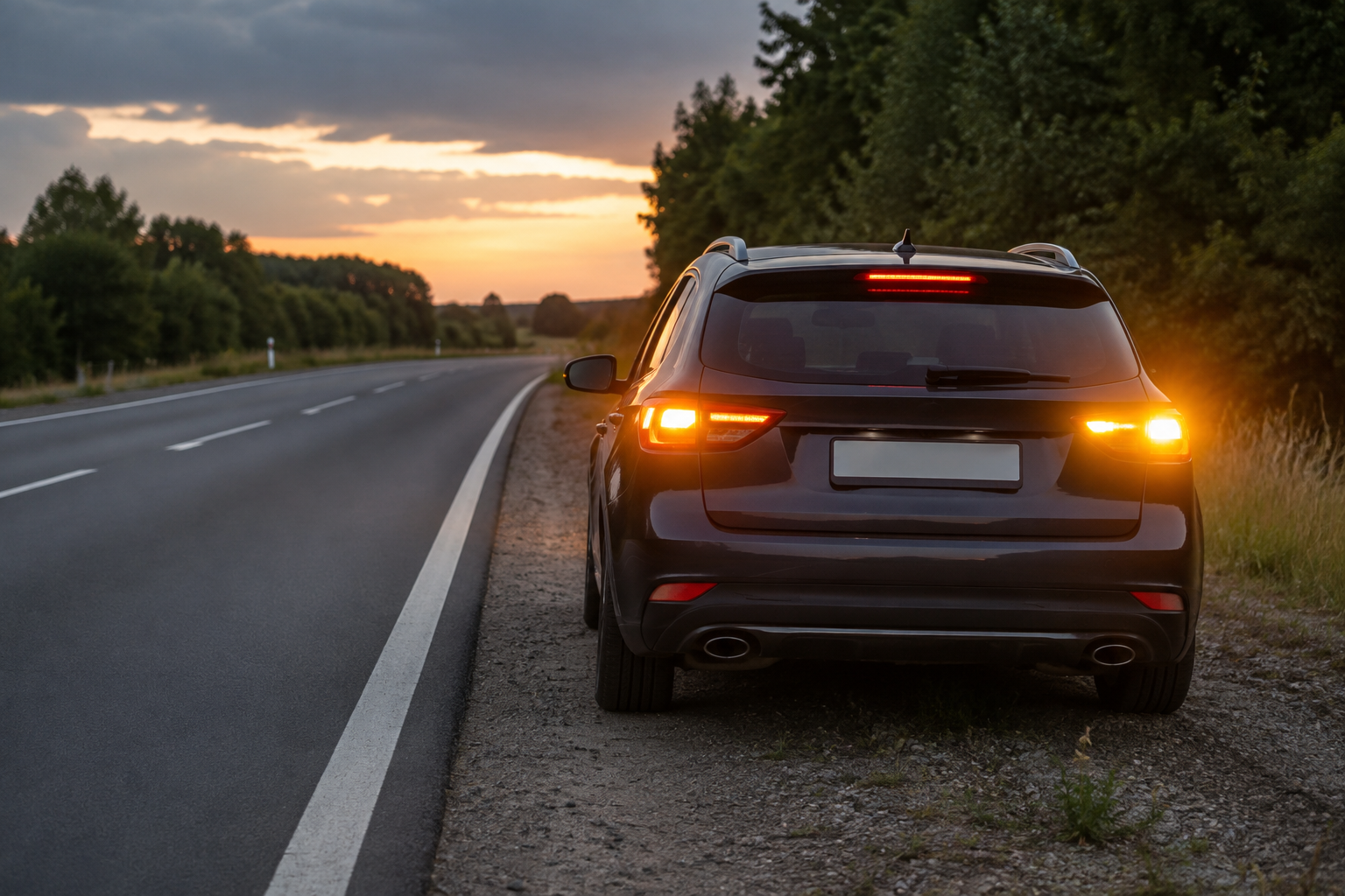 автомобиль на обочине с включенной аварийкой