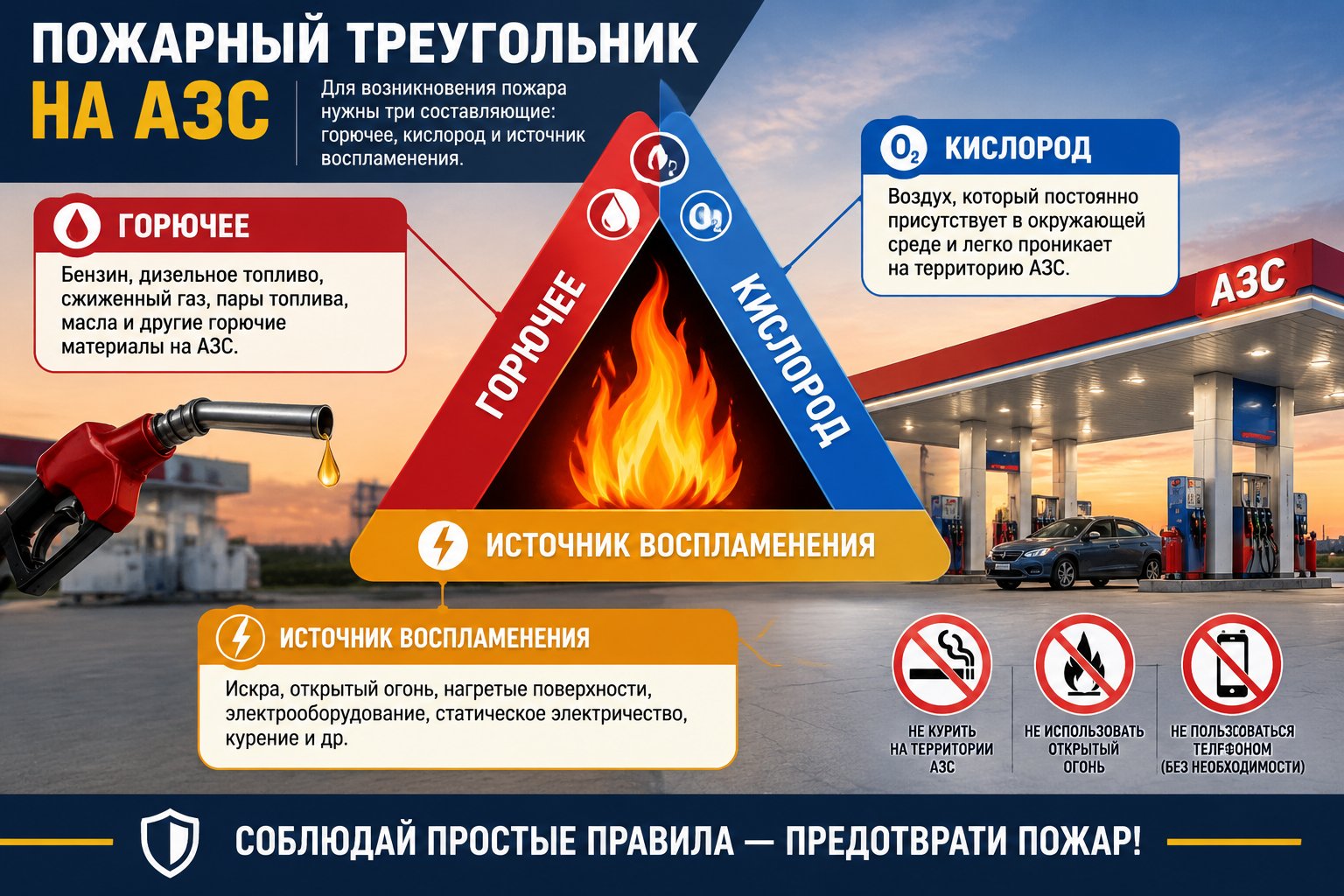 инфографика пожарный треугольник на АЗС