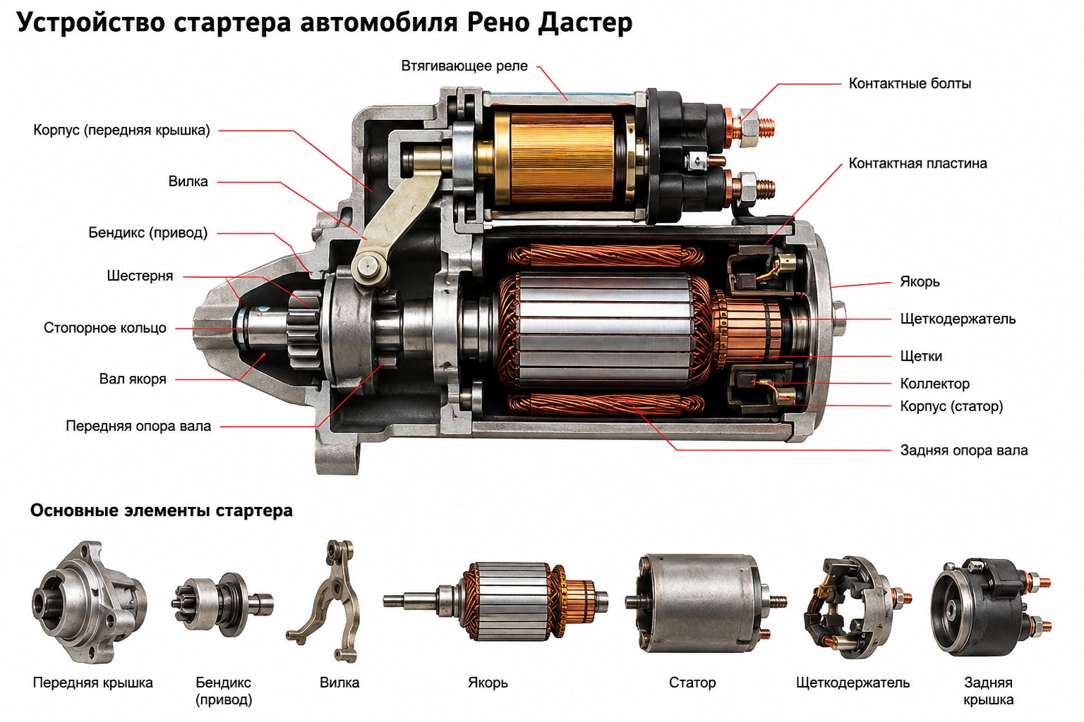 устройство стартера автомобиля Рено Дастер